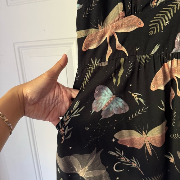 DISTURBIA black bug moth butterfly v neck back sleeveless mini dress - Picture 5 of 7